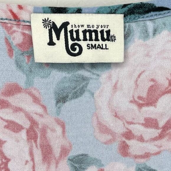 Show Me Your MuMu Dress Women Small S Grayson Tunic Floral Mini Deep-V Blue Pink - Picture 6 of 7